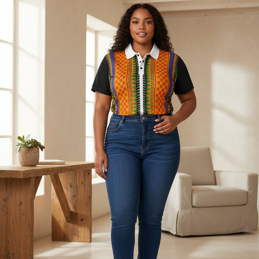 African Kente Stripe Polo Shirt — Vibrant Cultural Print Golf Polo Printify