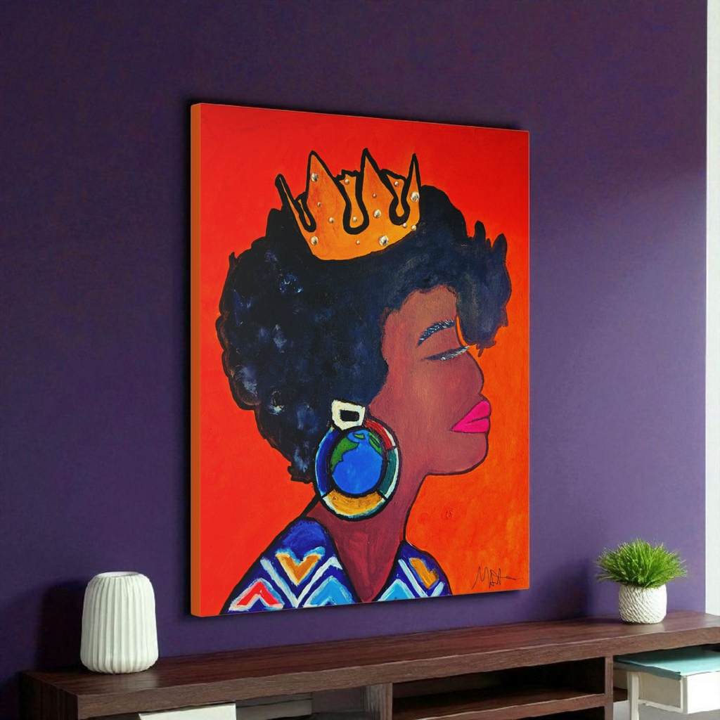 Artisan Hand-Painted Portrait of a Black Woman, Cultural Decor Accent, Striking Statement Piece Gelato