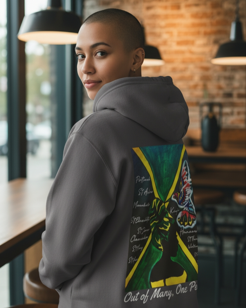 Unisex Graphic Hoodie with Hand Drawn Jamaican Flag Art , Trendy Casual Wear