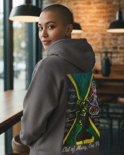 Unisex Graphic Hoodie with Hand Drawn Jamaican Flag Art , Trendy Casual Wear