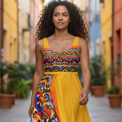 Handcrafted Tribal Textile Women's Skater Dress - Unique & Versatile Fashion for Everyday Wear