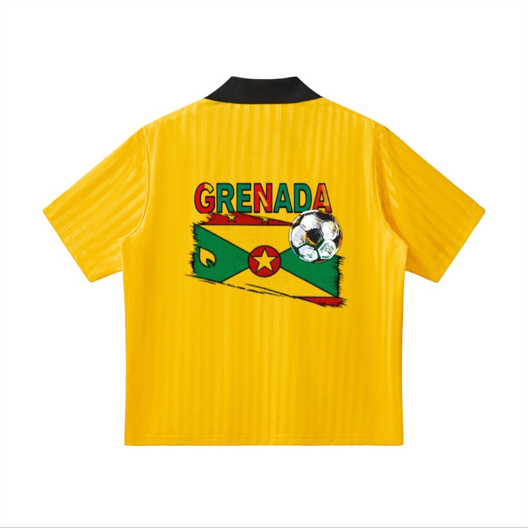 Grenada Flag Themed Graphic Collar Striped Soccer Jersey