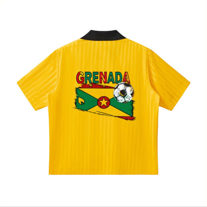 Grenada Flag Themed Graphic Collar Striped Soccer Jersey