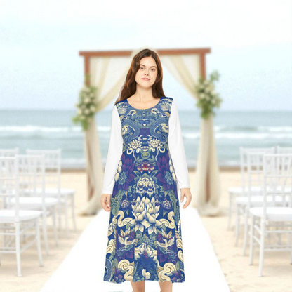 Unique Elegant Floral Print Long Sleeve Dance Dress, Perfect for Parties, Comfortable Fit