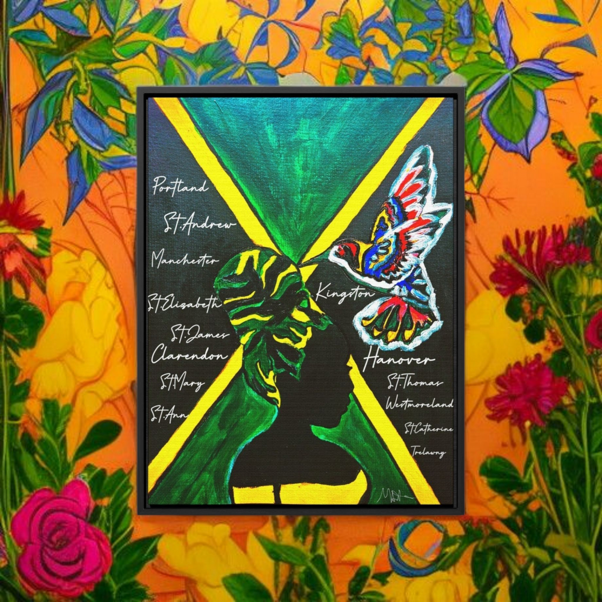 Hand-Painted Jamaican Flag Canvas Wrap - Original Vertical Frame for Living Room Art Printify