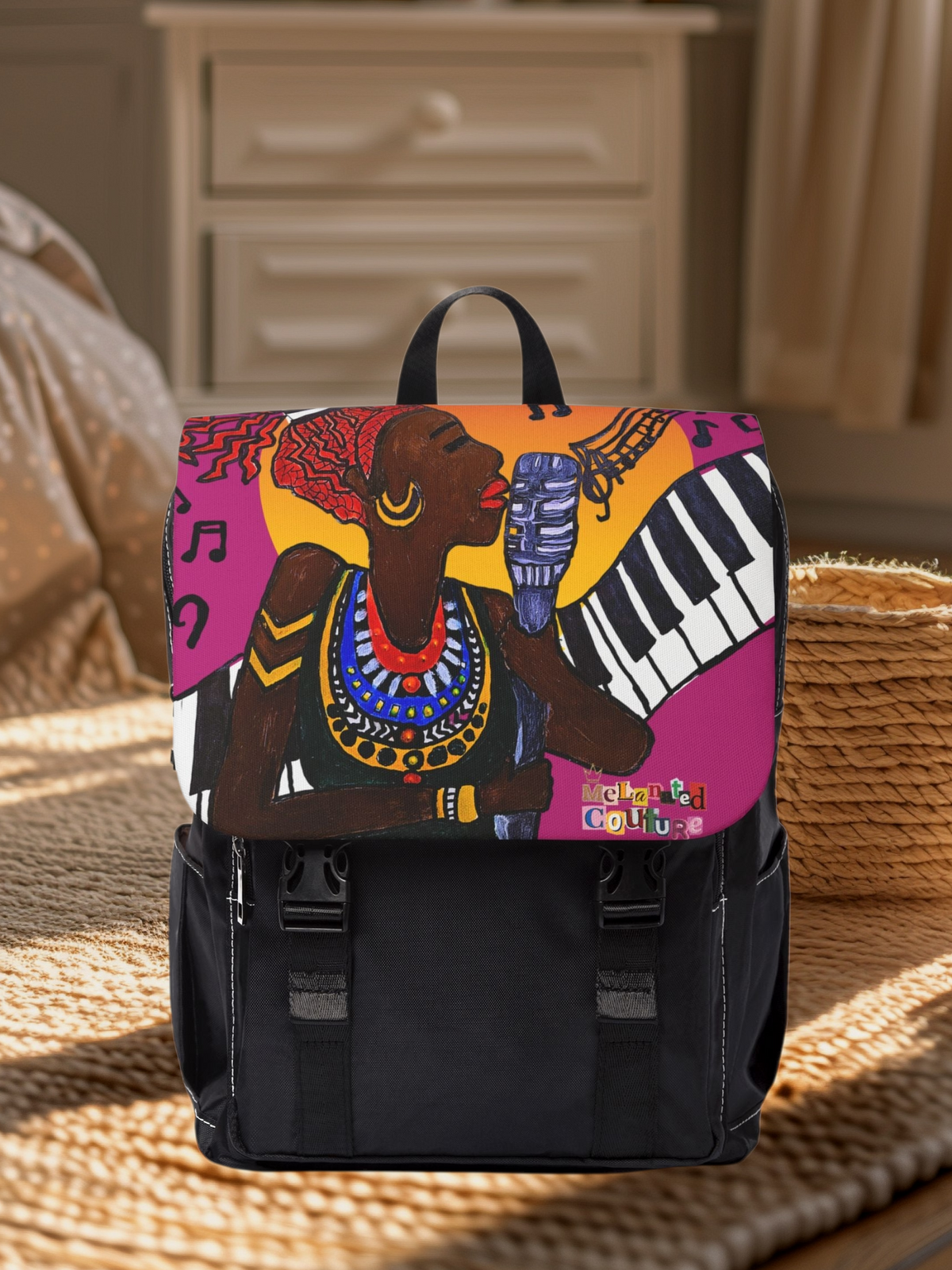 Afro Singer, Ethnic Music-Inspired Unisex Shoulder Backpack - Stylish & Functional Printify