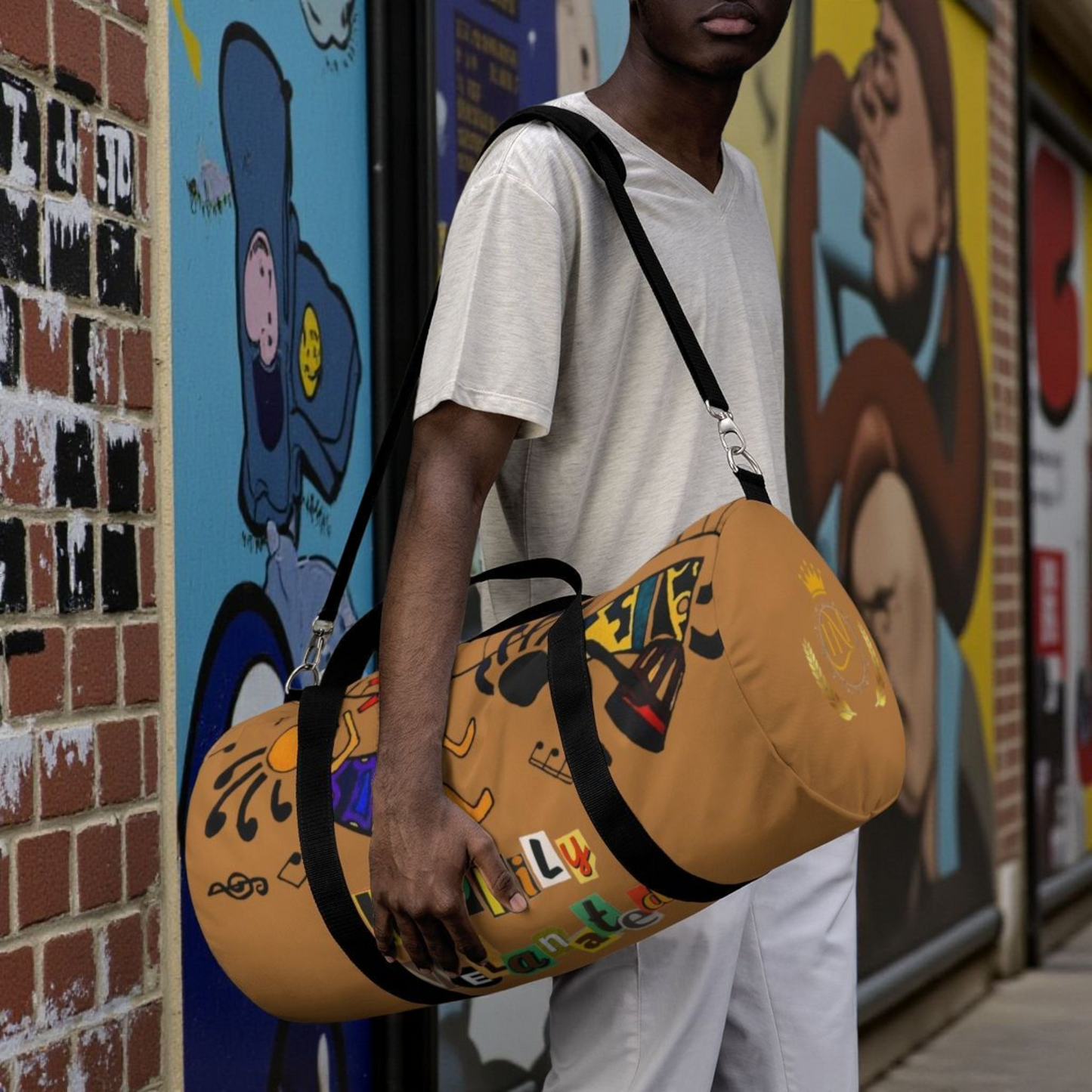 Afro Music Cartoon Piano Art Handcrafted Duffel Bag - Musician Gift, Travel Bag