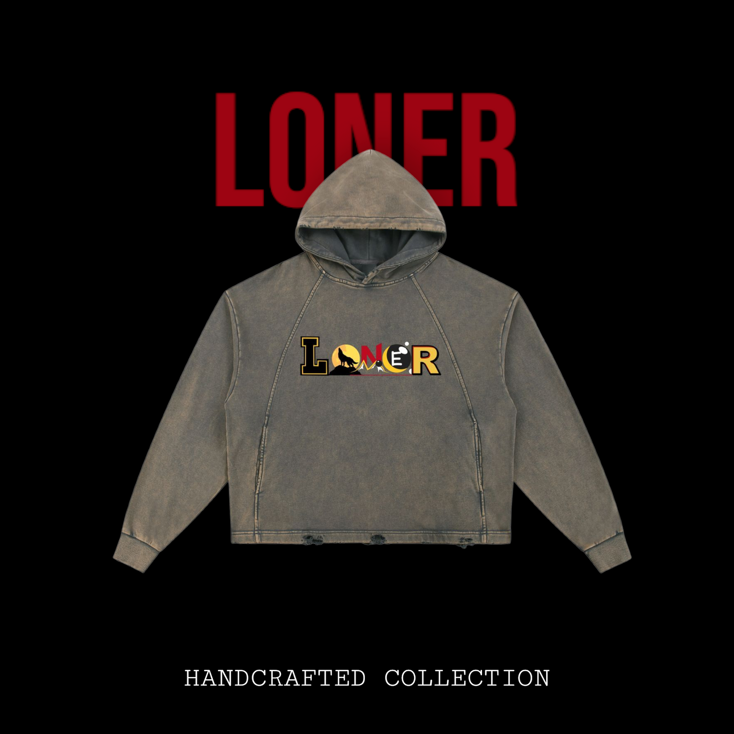 Samurai Menpo Graphic Vintage Washed Frayed-Hem Hoodie