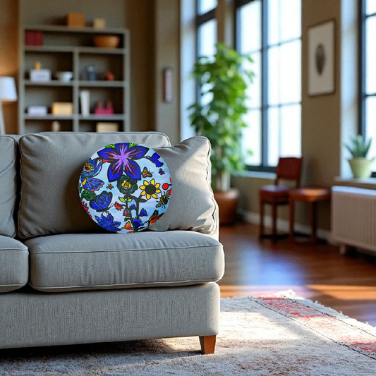 Tufted Floor Pillow - Artisanal Spring Floral Design, Round & Plush for Home Decor