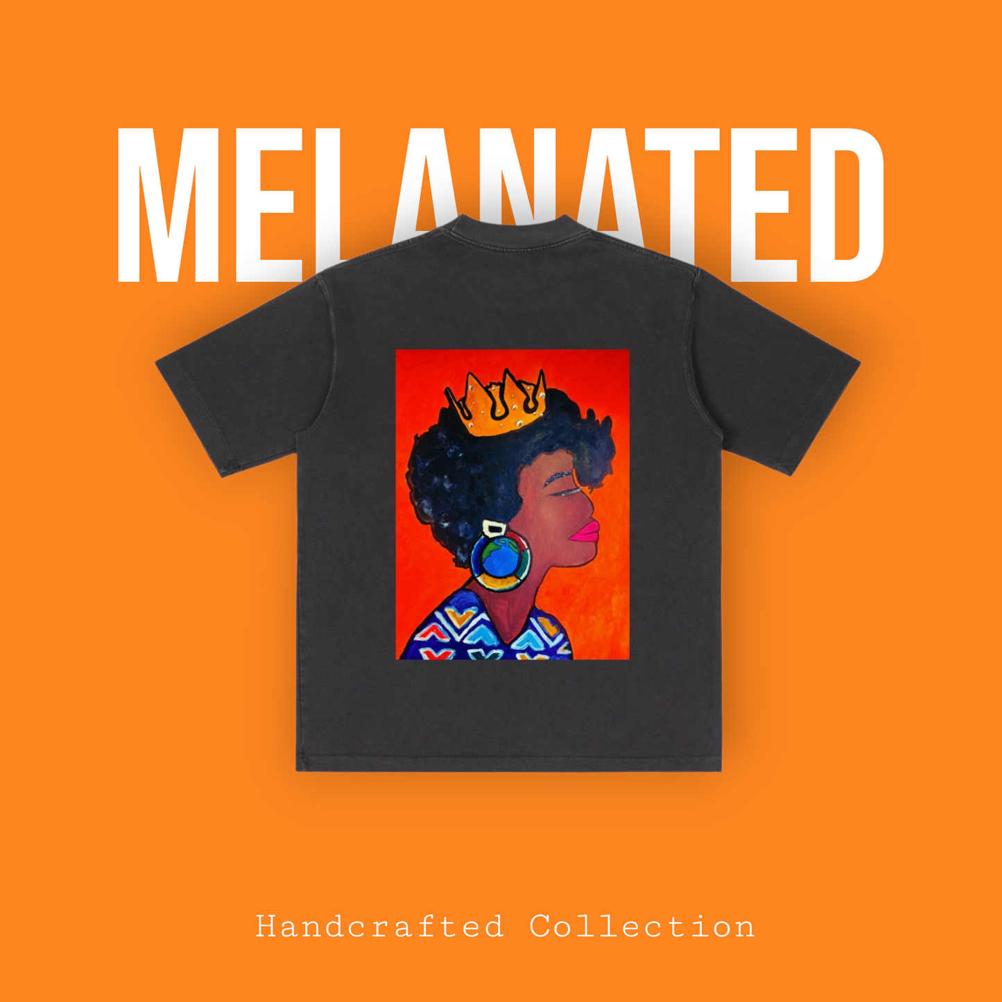 Crowned Black Woman Art Graphic Vintage Wash Drop Shoulder T-shirt