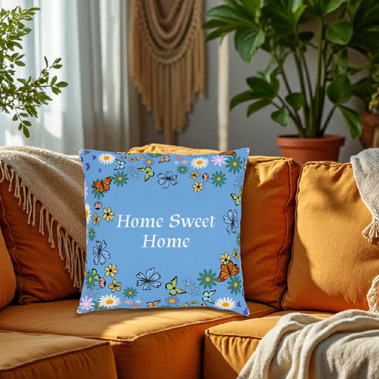 Floral Home Sweet Home Square Pillow - Cozy Decor for Living Room & Bedroom