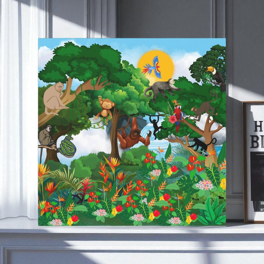 Canvas Gallery Wraps, Jungle Monkey Animal Wall Art Decor Print - Safari Nursery Room