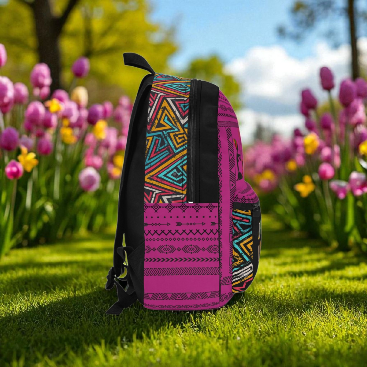 Boho Afro Music Backpack, Music Lover Bag, Cartoon Print Rucksack Printify