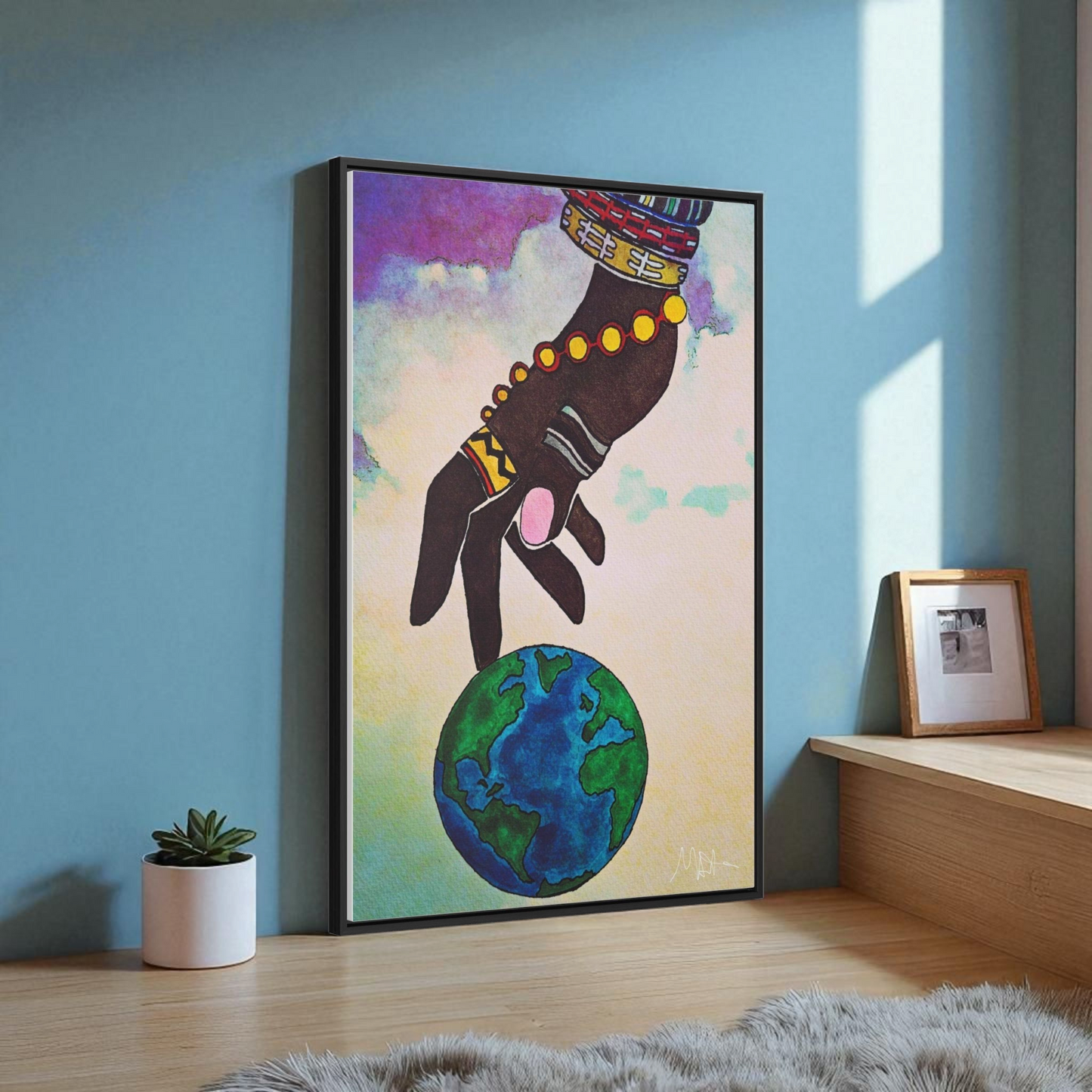 Astronomical Ethnic Wall Art - Stargazer's Dream, Cultural Celestial Scene, Vertical Frame