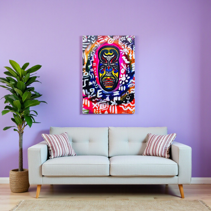 Vibrant Tribal Mask Painting,  Acrylic Print - Authentic Handcrafted Decor