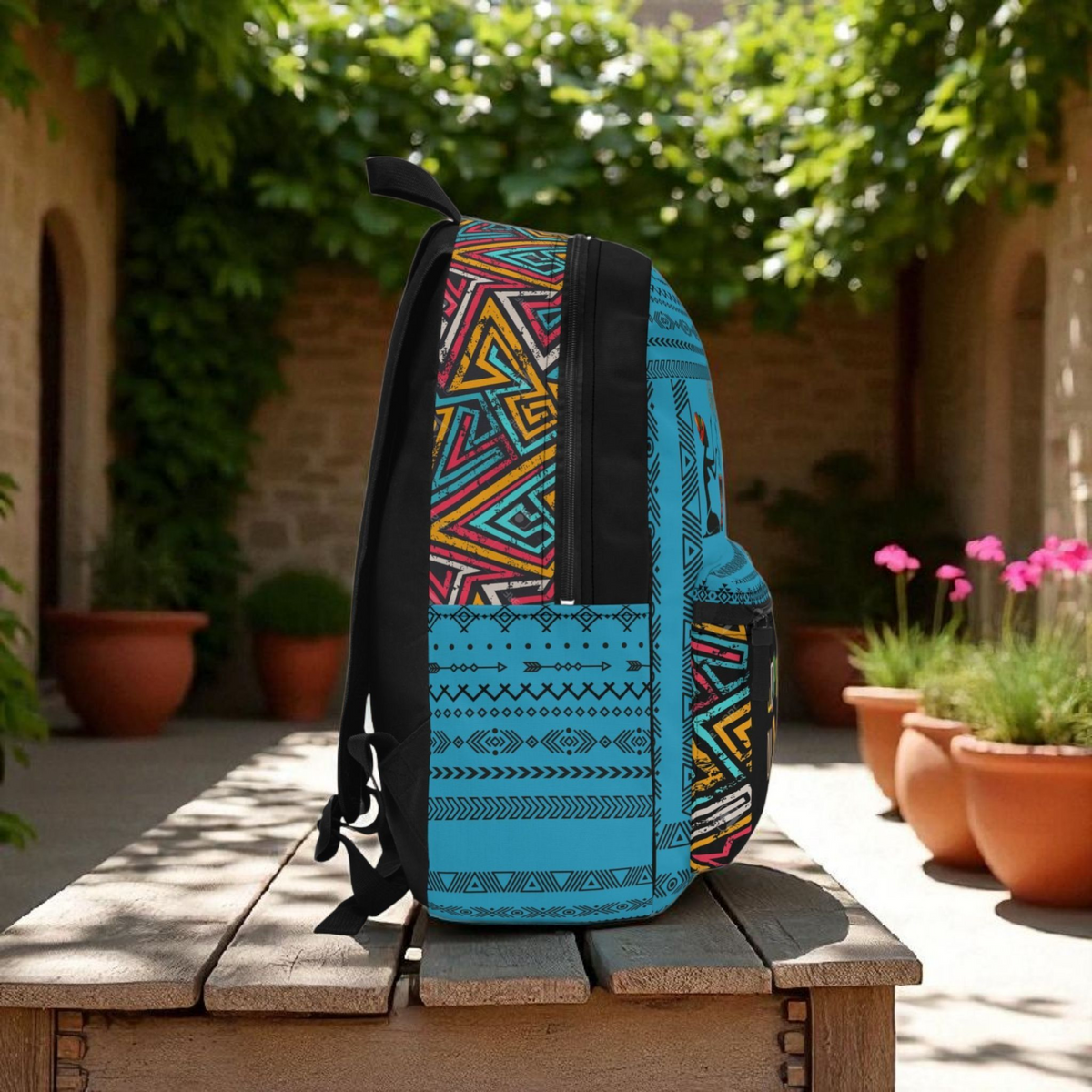 Boho Afro Music Backpack, Music Lover Bag, Cartoon Print Rucksack Printify