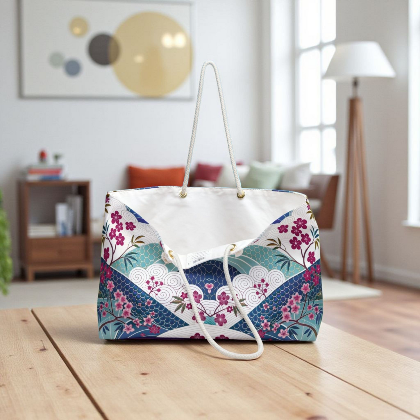 Japan Inspired  Stylish Floral Weekender Bag, Travel Tote, Floral Travel Bag