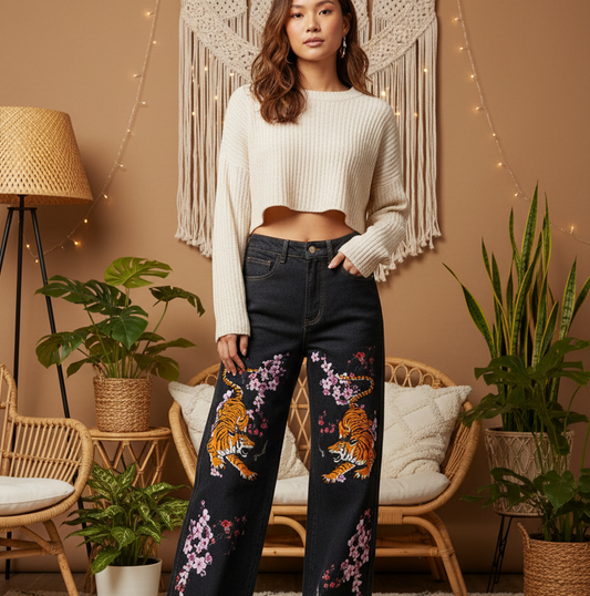 Colorful Tiger Art Graphic Women's Straight-Leg Denim Jeans