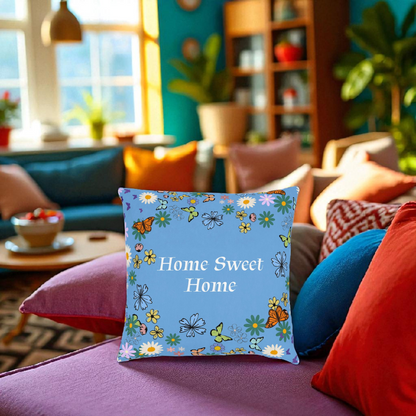 Floral Home Sweet Home Square Pillow - Cozy Decor for Living Room & Bedroom
