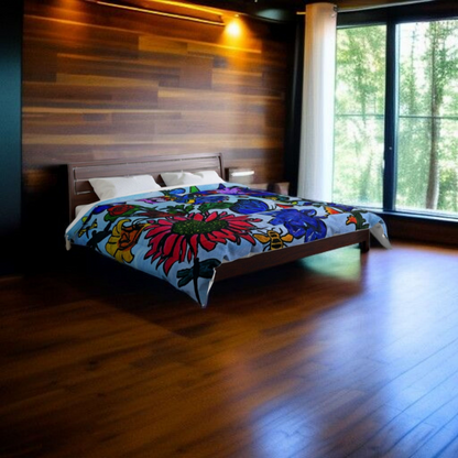 Artisan Spring Floral Artwork Comforter - Handcrafted Luxury Bedding