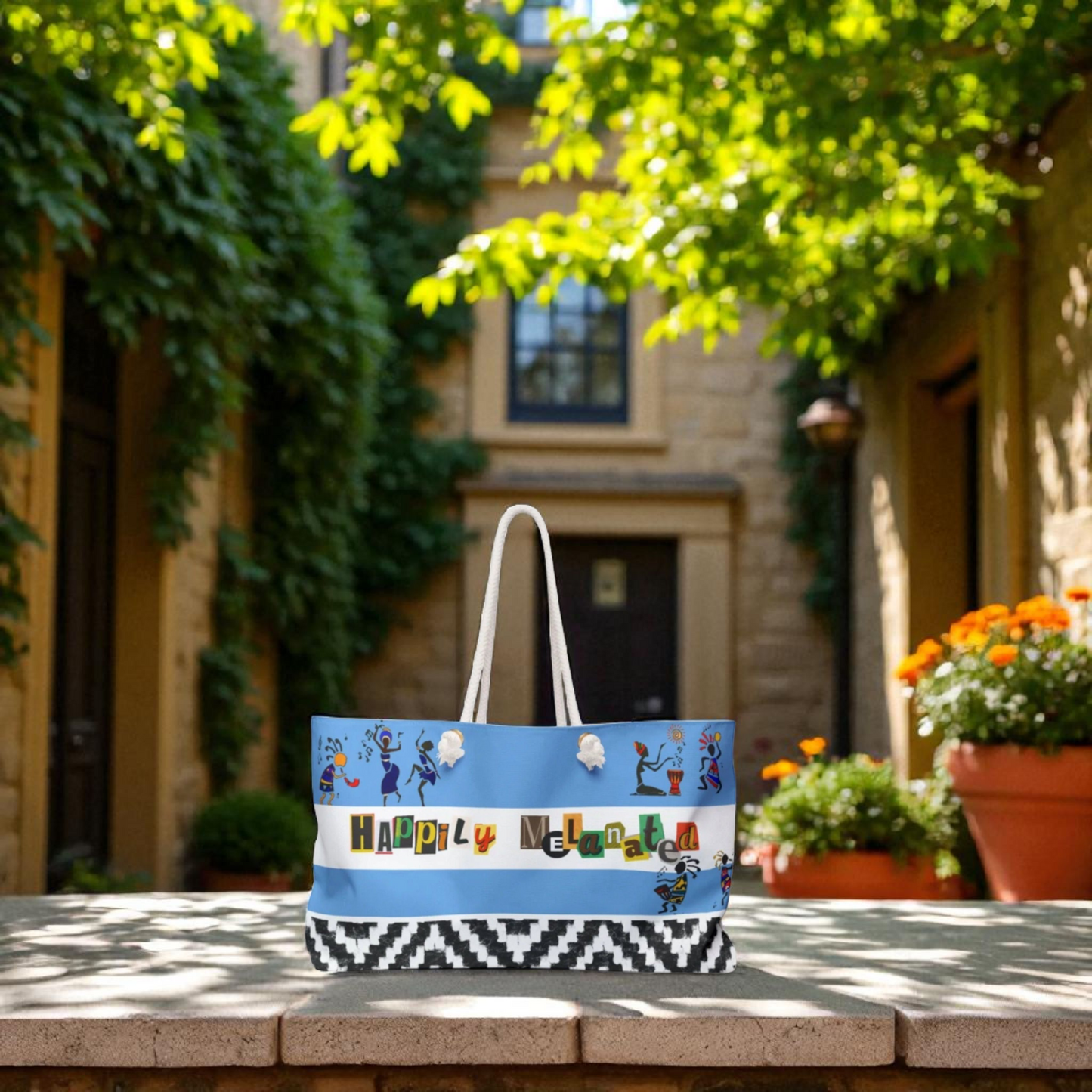 Handcrafted Ethnic Music Art Weekender Bag - Oversized, Durable Tote with Rope Handles