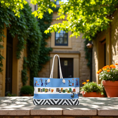 Handcrafted Ethnic Music Art Weekender Bag - Oversized, Durable Tote with Rope Handles
