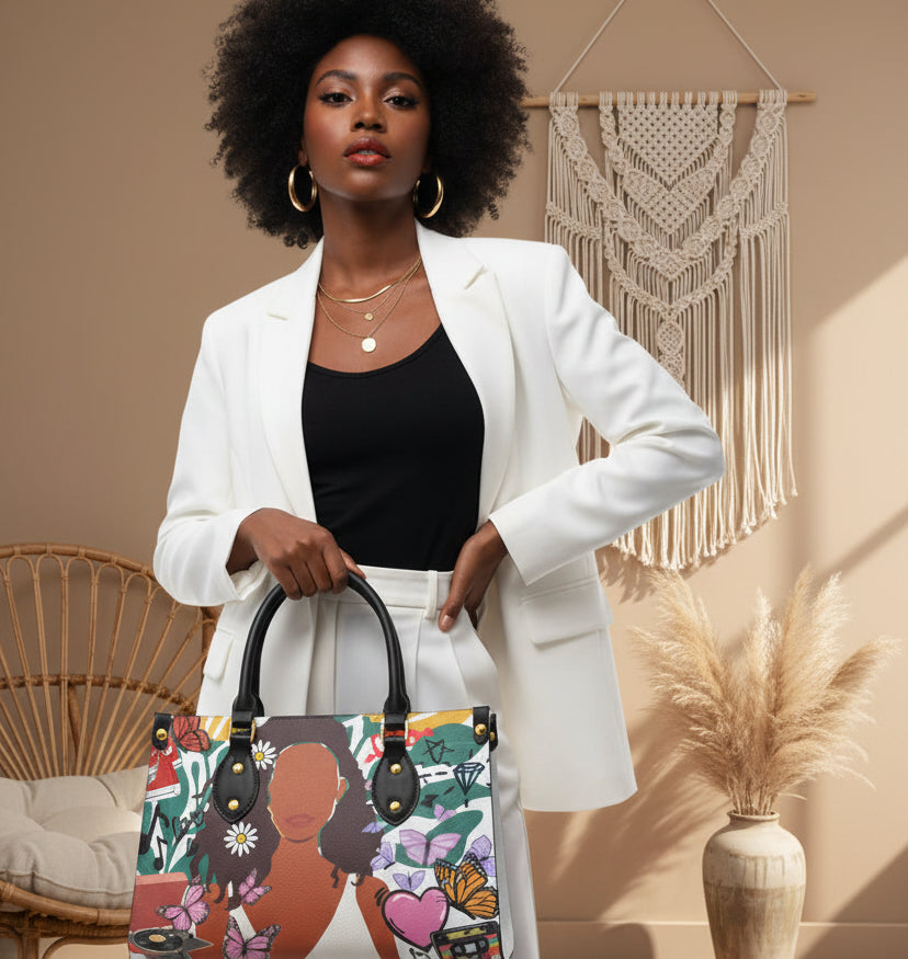 Afro Art and Music Inspired Graphic Women's Tote Bag With Black Handle