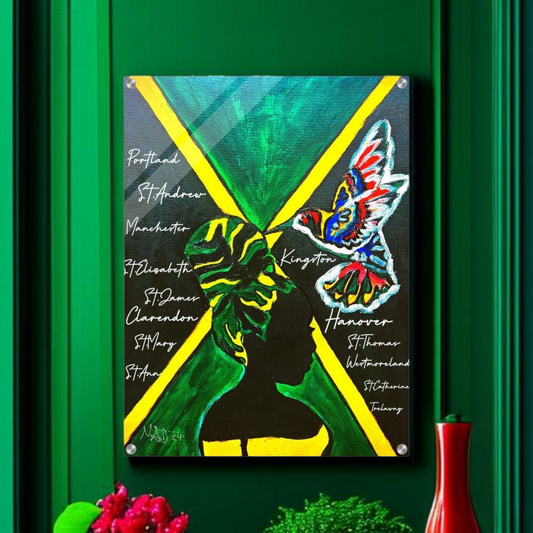 Hand Drawn Wall Art with Jamaican Woman, Original Acrylic Painting for Bohemian
