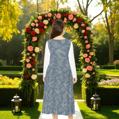 Elegant Women's Long Sleeve Dance Dress, Ballet Dress, Floral Print Dress, Dancewear