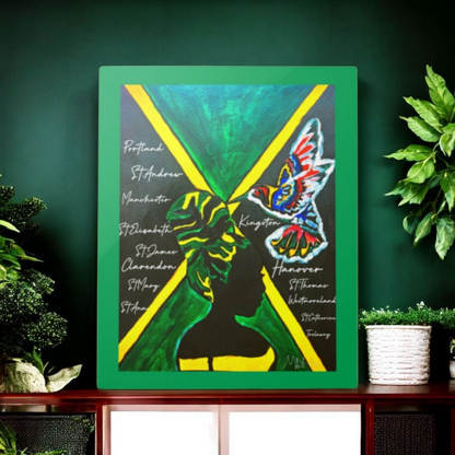 Handcrafted Ethnic Wall Art - Jamaican Female Portrait with Flag Colors, Cultural Home Accent