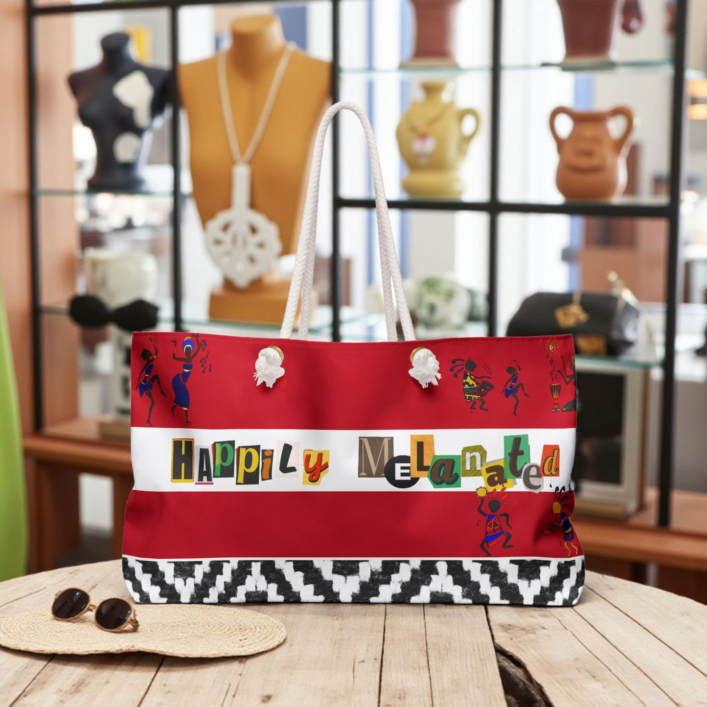 Handcrafted Ethnic Music Art Weekender Bag - Oversized, Durable Tote with Rope Handles