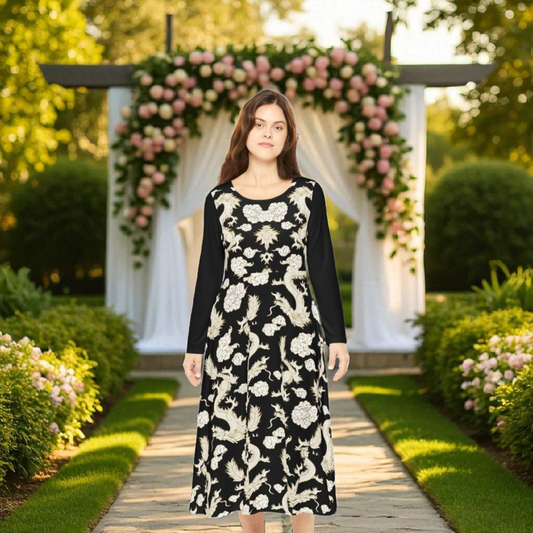 Beautiful Dragon Long Sleeve Dance Dress | Boho Style, Dance Wear, Vintage Inspired, Garden Party Dress, Mother’s Day Gift