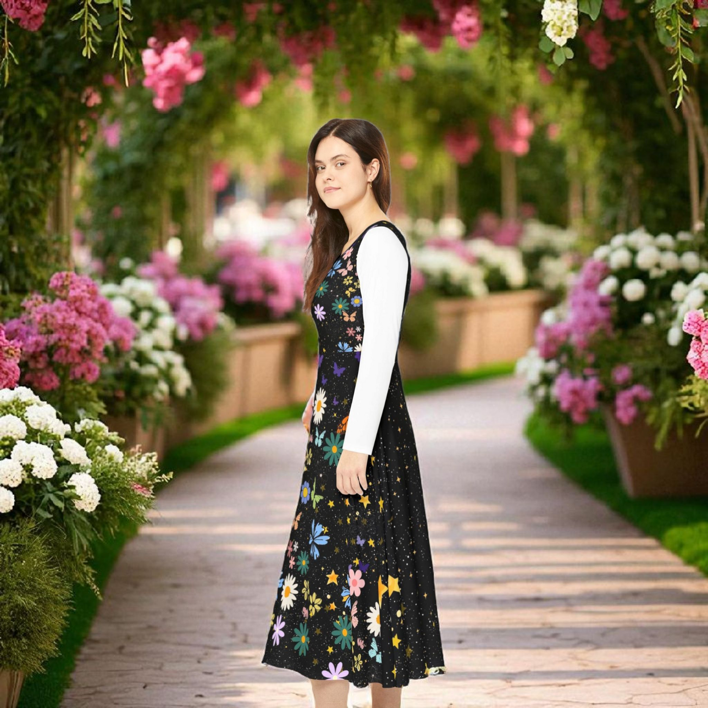 Celestial Floral Long Sleeve Dance Dress - Perfect for Parties, Events, Spring Celebrations