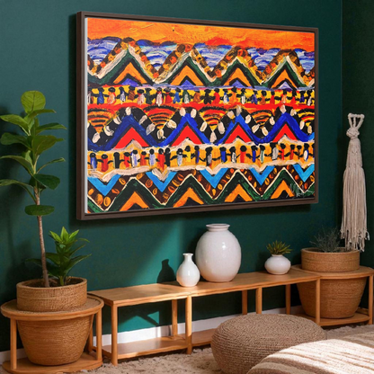 Original Tribal Artwork, Handcrafted Gallery Wrap in Walnut/Black
