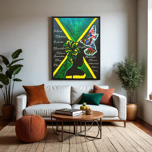 Hand-Painted Jamaican Flag Canvas Wrap - Original Vertical Frame for Living Room Art
