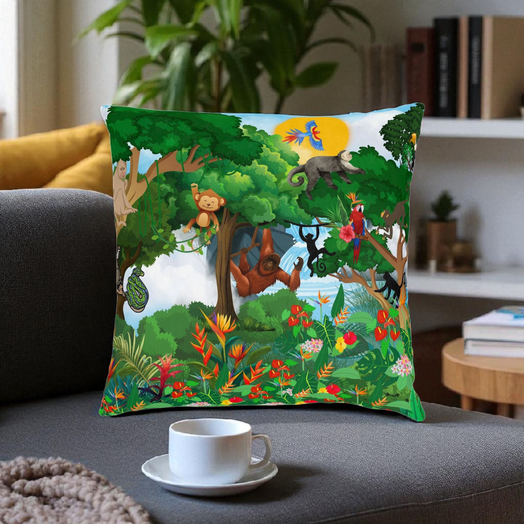 Vibrant Jungle Animal Square Pillow - Perfect for Kids' Rooms & Playspaces Printify