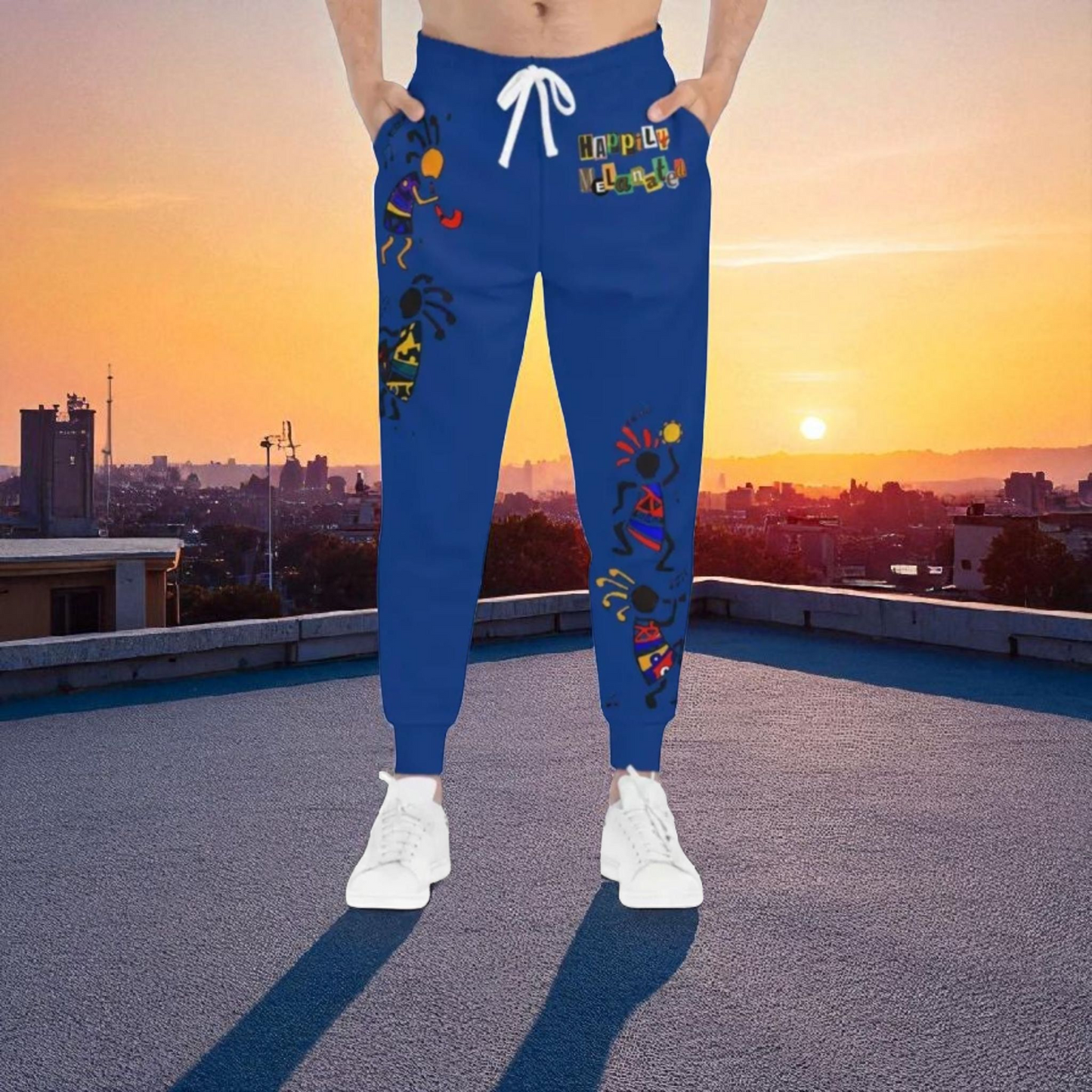 Afro Music Cartoon Art Unisex Athletic Joggers, Handcrafted Jogger Pants