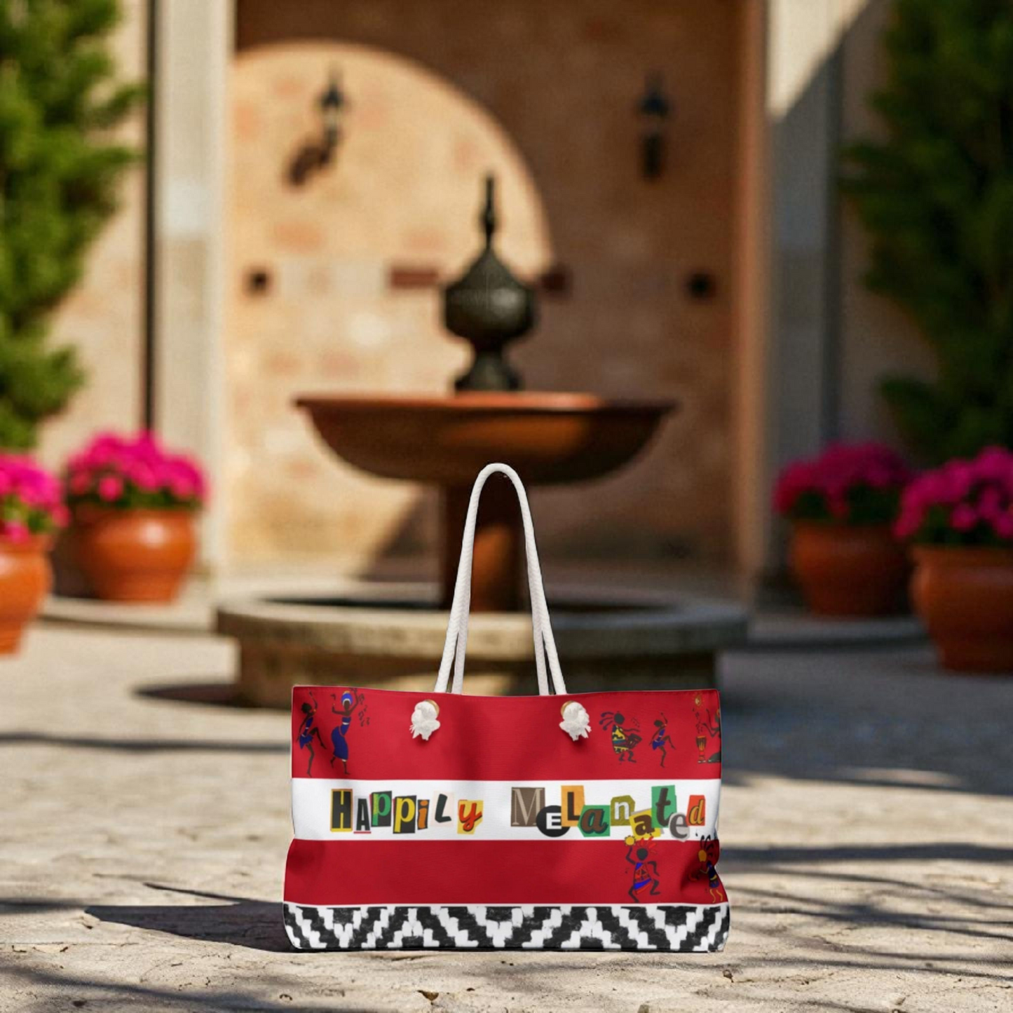 Handcrafted Ethnic Music Art Weekender Bag - Oversized, Durable Tote with Rope Handles