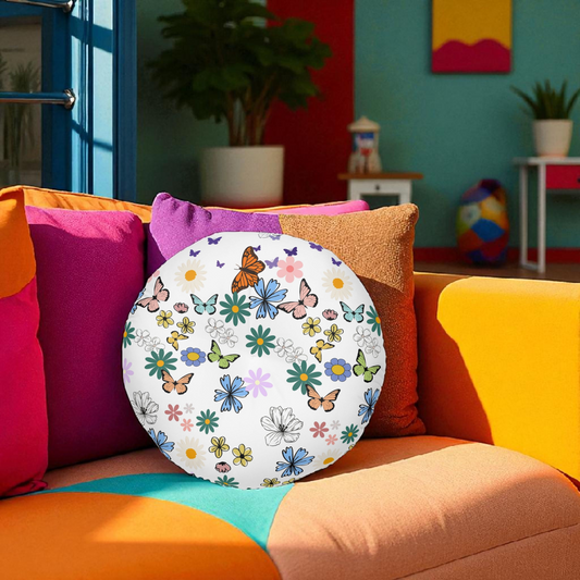 Floral Tufted Floor Pillow - Round Cushion for Cozy Decor