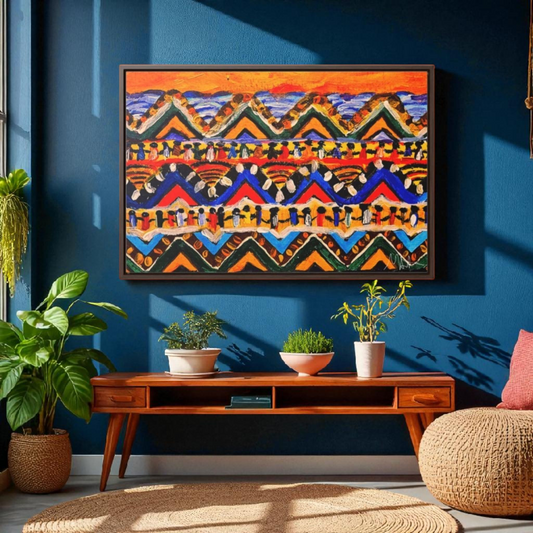 Original Tribal Artwork, Handcrafted Gallery Wrap in Walnut/Black