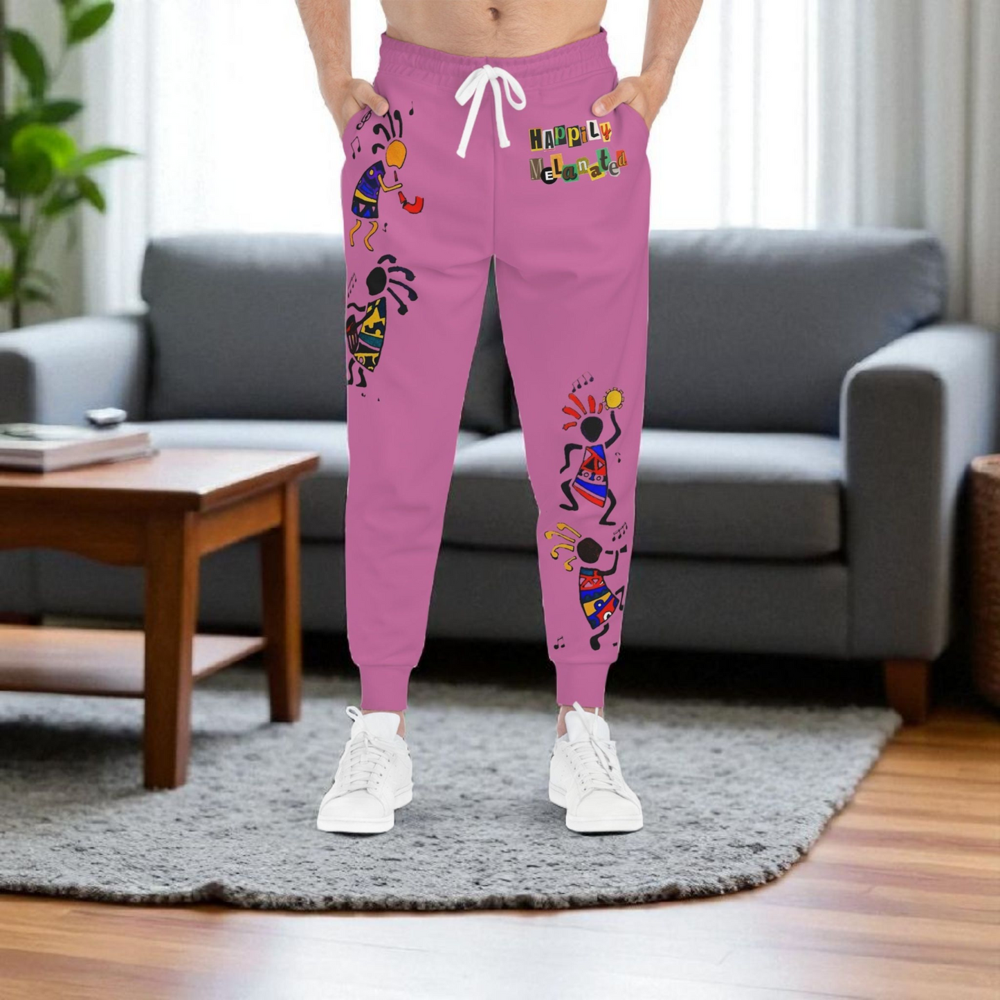 Afro Music Cartoon Art Unisex Athletic Joggers, Handcrafted Jogger Pants, Music Lover Gift
