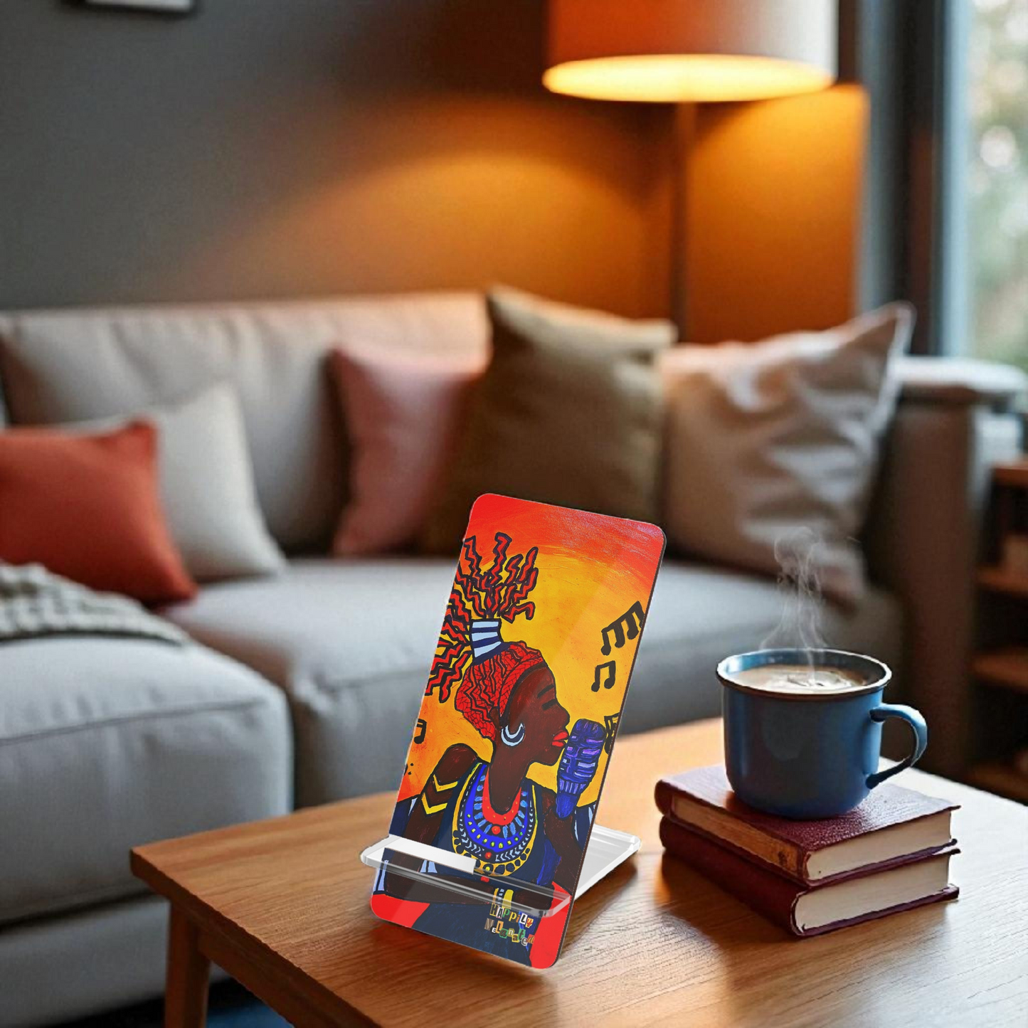 Artistic Smartphone Display Stand - Vibrant Music Theme