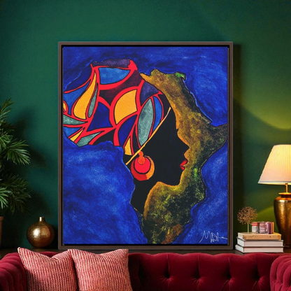 African Essence Original Ethnic Portrait - Authentic Continental Painting,Vertical Frame