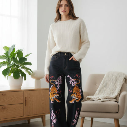 Colorful Tiger Art Graphic Women's Straight-Leg Denim Jeans