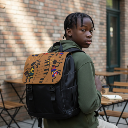 Afro Music Cartoon Backpack, Handcrafted Unisex Shoulder Bag for Casual Use