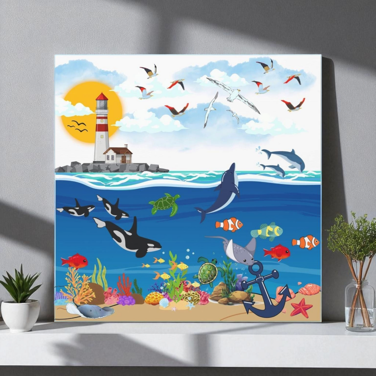 Canvas Gallery Wraps, Aquatic Animal Nautical Art, Ocean Animal Wall Art, Marine Wildlife Printify