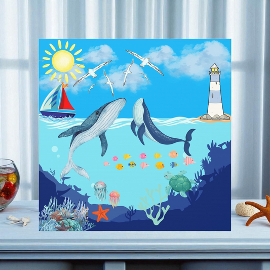 Whale Art Canvas, Ocean Life Wall Art, Nautical Home Decor, Coastal Canvas Print