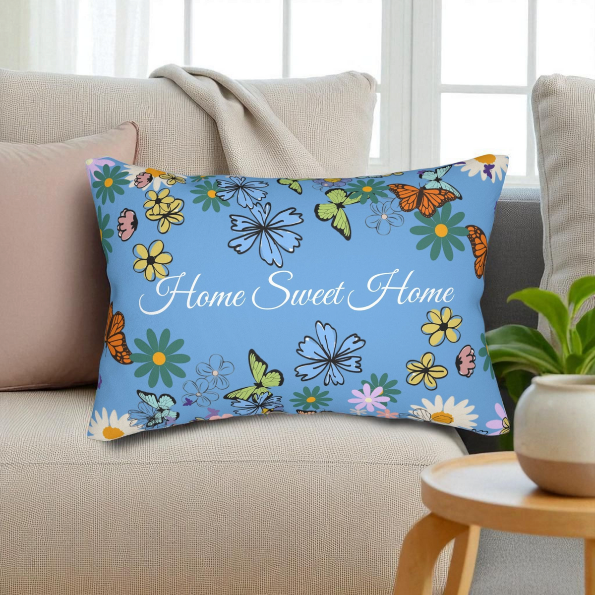 Home Sweet Home Floral Lumbar Pillow - Cozy Accent for Living Room Printify