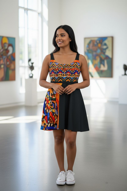 Boho Chic Handcrafted Women's Skater Dress – Tribal-Inspired Textile