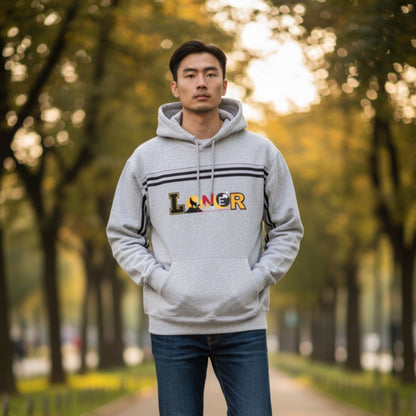 Medieval Knight and Dragon Graphic Hoodie, Sun Fade Contrast Tape Fleece Hoodie